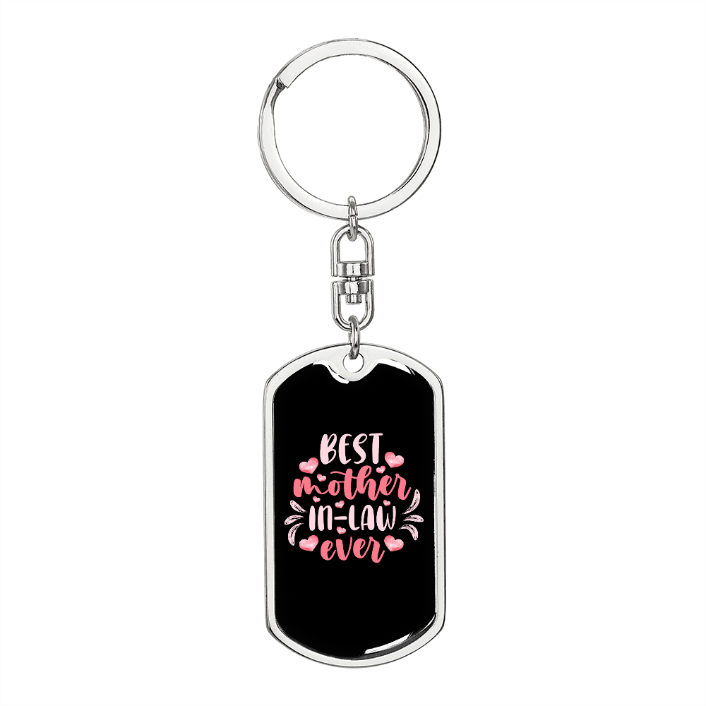 Best Mother-in Law Ever Color Mom Keychain Stainless Steel or 18k Gold Dog Tag Keyring-Express Your Love Gifts