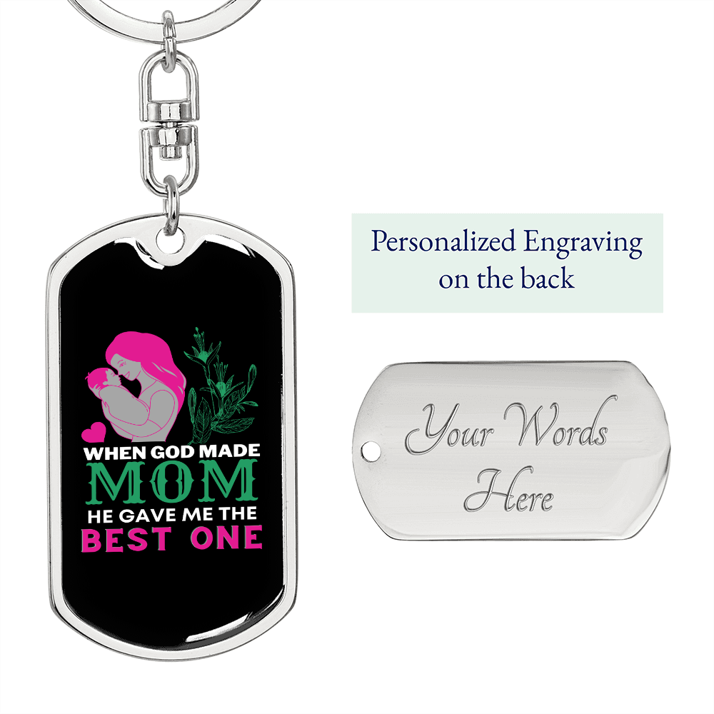 Best One Mom Keychain Stainless Steel or 18k Gold Dog Tag Keyring-Express Your Love Gifts