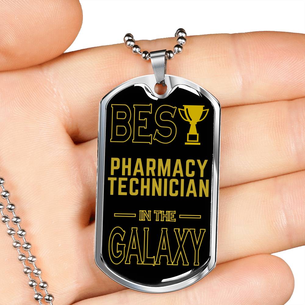 Best Pharmacy Technician In The Galaxy Necklace Stainless Steel or 18k Gold Dog Tag w 24"-Express Your Love Gifts