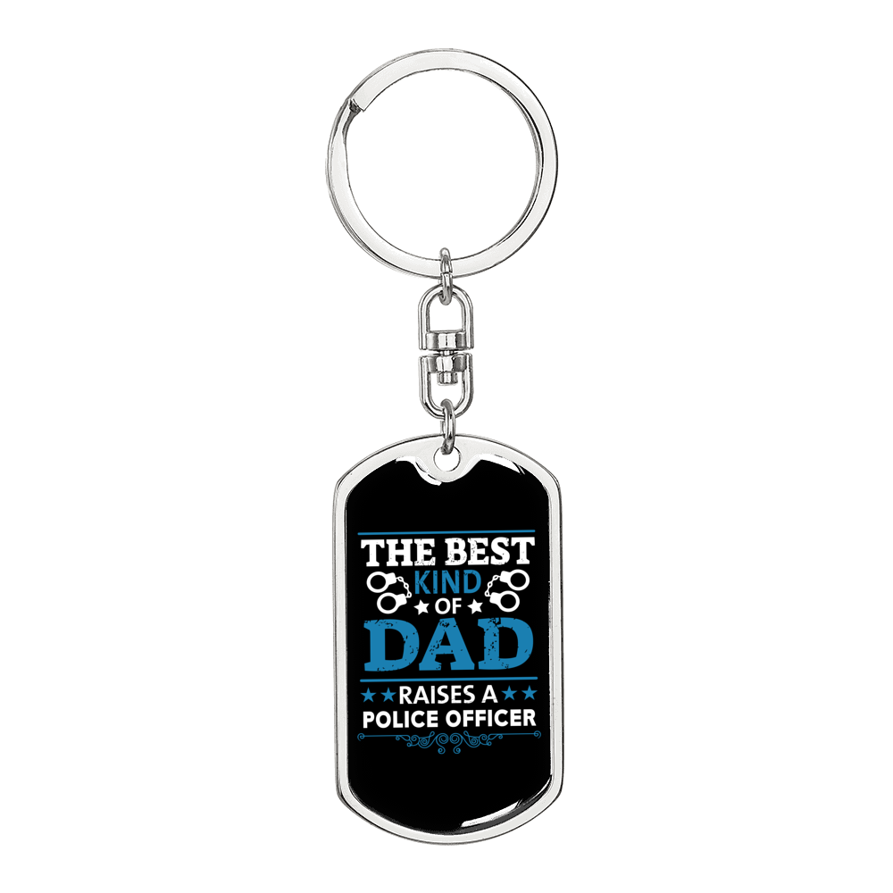 Best Police Dad Keychain Stainless Steel or 18k Gold Dog Tag Keyring-Express Your Love Gifts