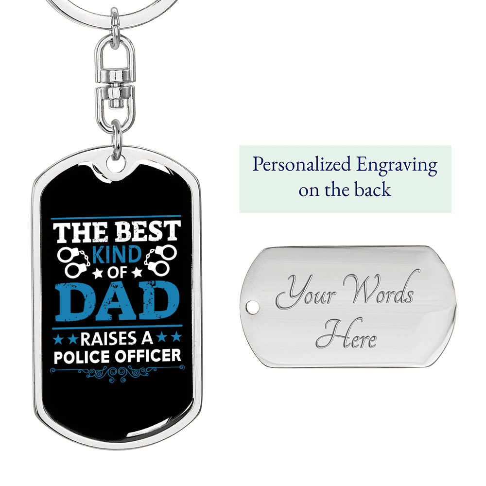 Best Police Dad Keychain Stainless Steel or 18k Gold Dog Tag Keyring-Express Your Love Gifts