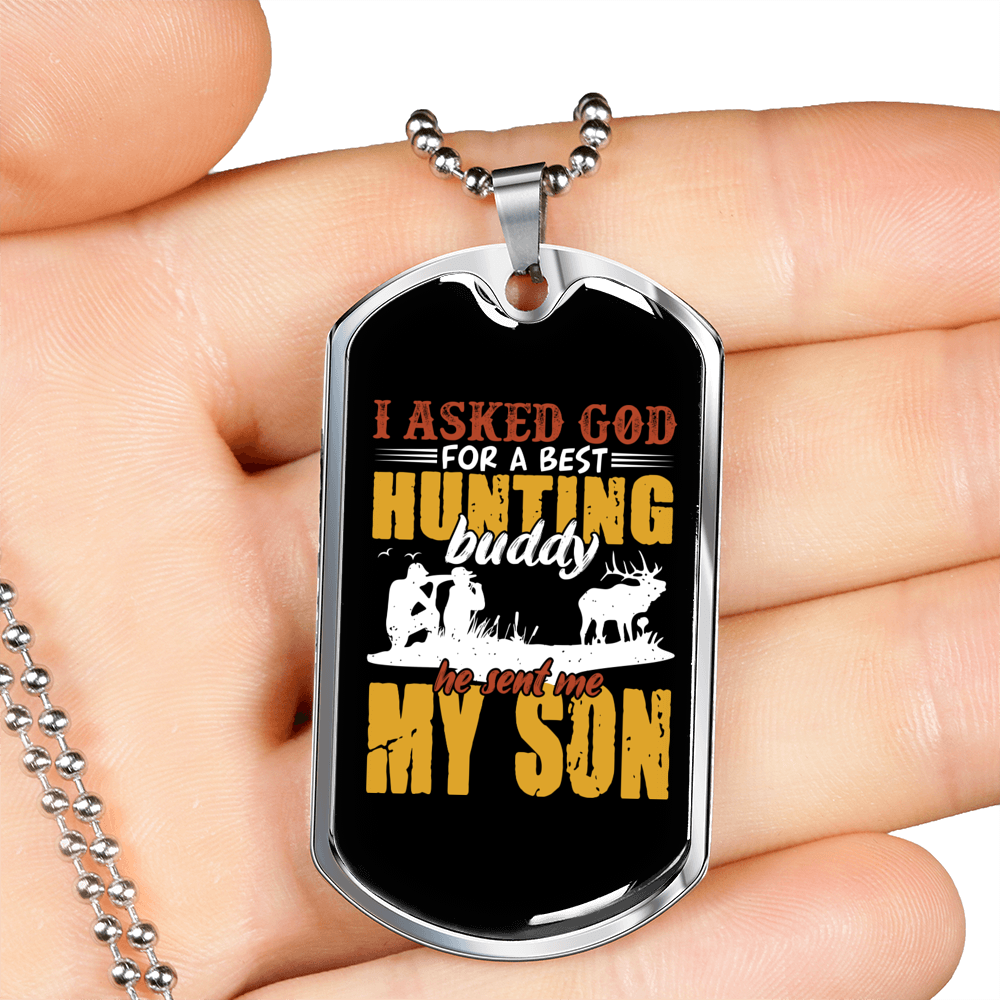 Best Son Hunting Necklace Stainless Steel or 18k Gold Dog Tag 24" Chain-Express Your Love Gifts
