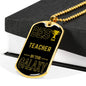 Best Teacher In The Galaxy Necklace Stainless Steel or 18k Gold Dog Tag w 24"-Express Your Love Gifts