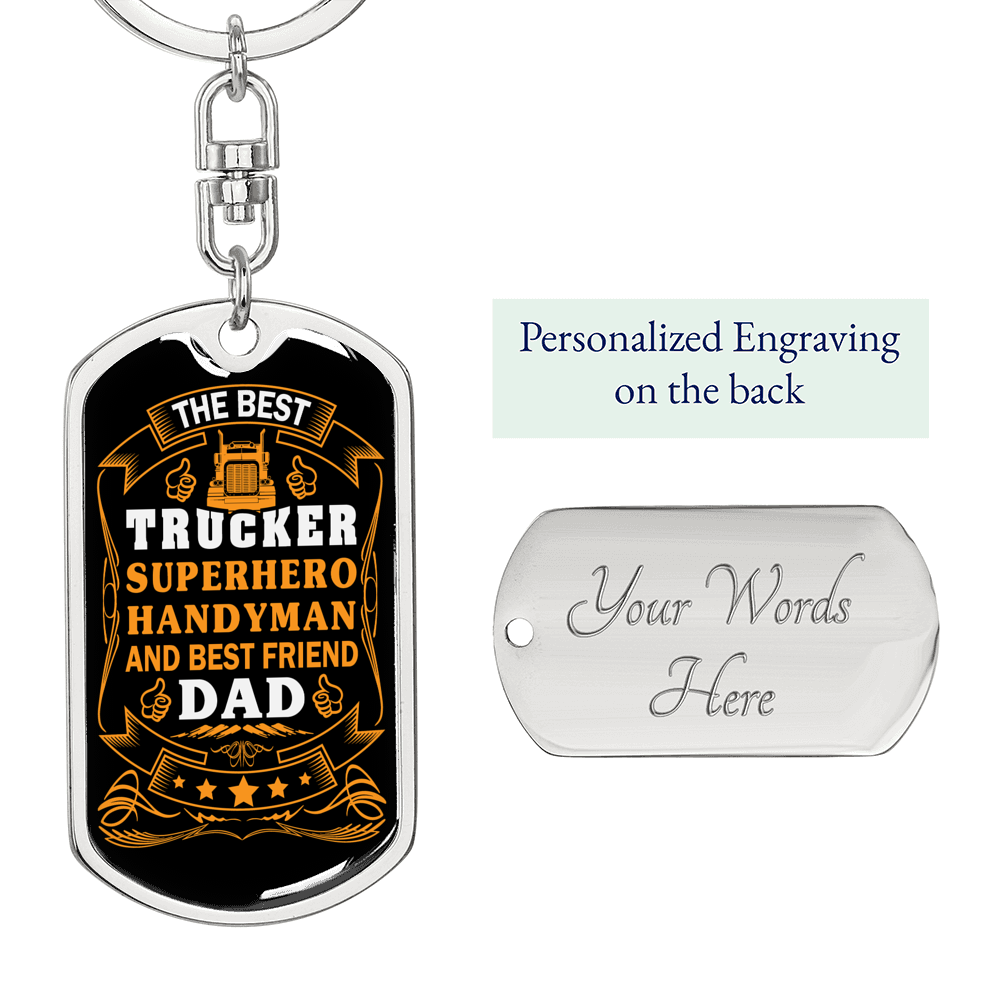 Best Trucker Swivel Keychain Dog Tag Stainless Steel or 18k Gold-Express Your Love Gifts