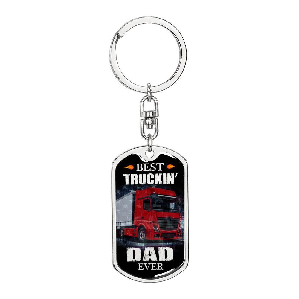 Best Truckin Dad Ever Dog Tag Pendant Keychain Stainless Steel or 18k Gold-Express Your Love Gifts