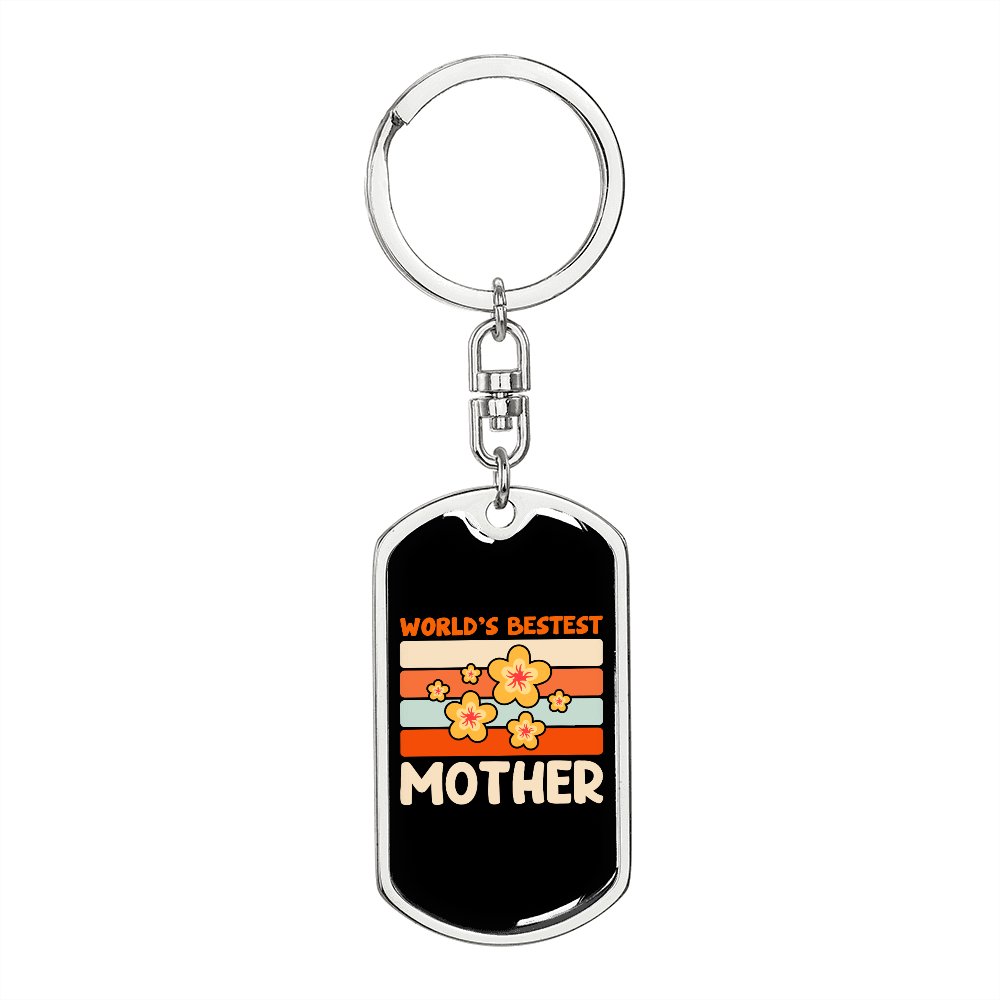 Bestest Mom Keychain Stainless Steel or 18k Gold Dog Tag Keyring-Express Your Love Gifts