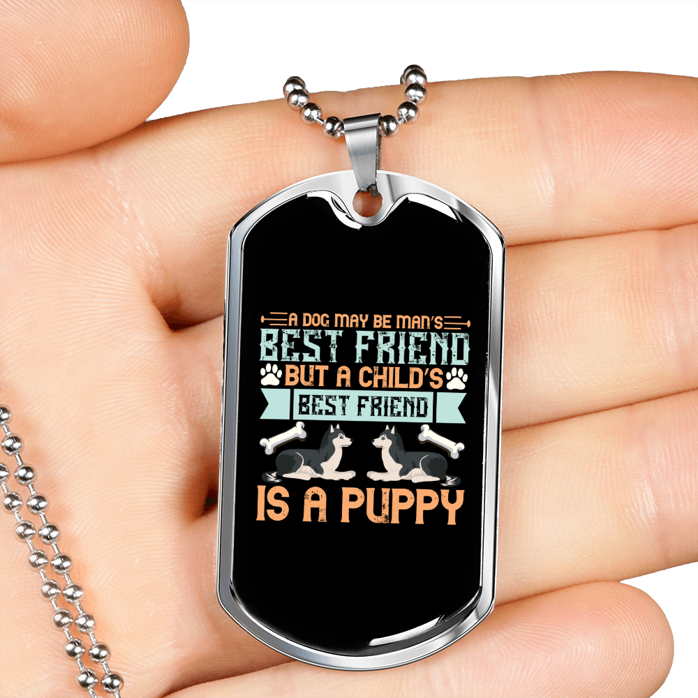 Bestfriend Puppy Necklace Stainless Steel or 18k Gold Dog Tag 24" Chain-Express Your Love Gifts