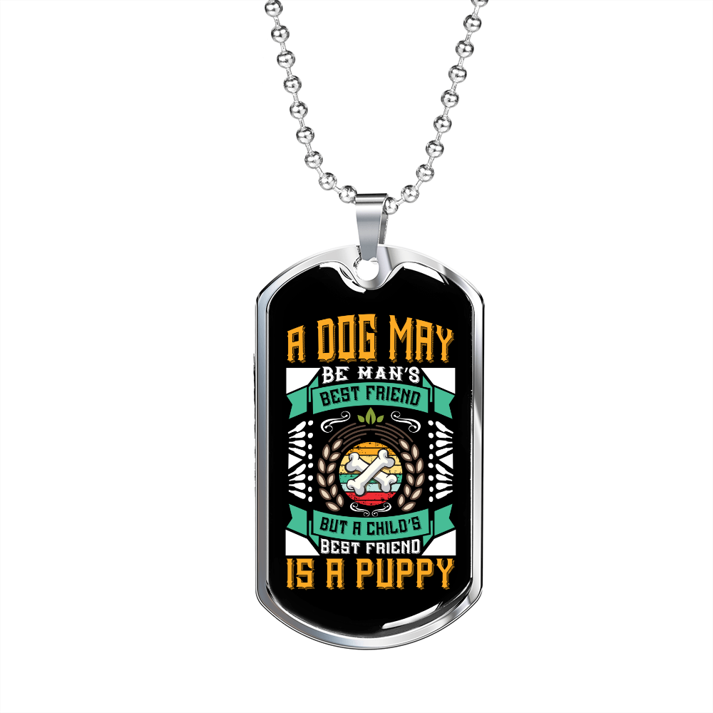 Bestfriend Puppy Yellow Necklace Stainless Steel or 18k Gold Dog Tag 24" Chain-Express Your Love Gifts