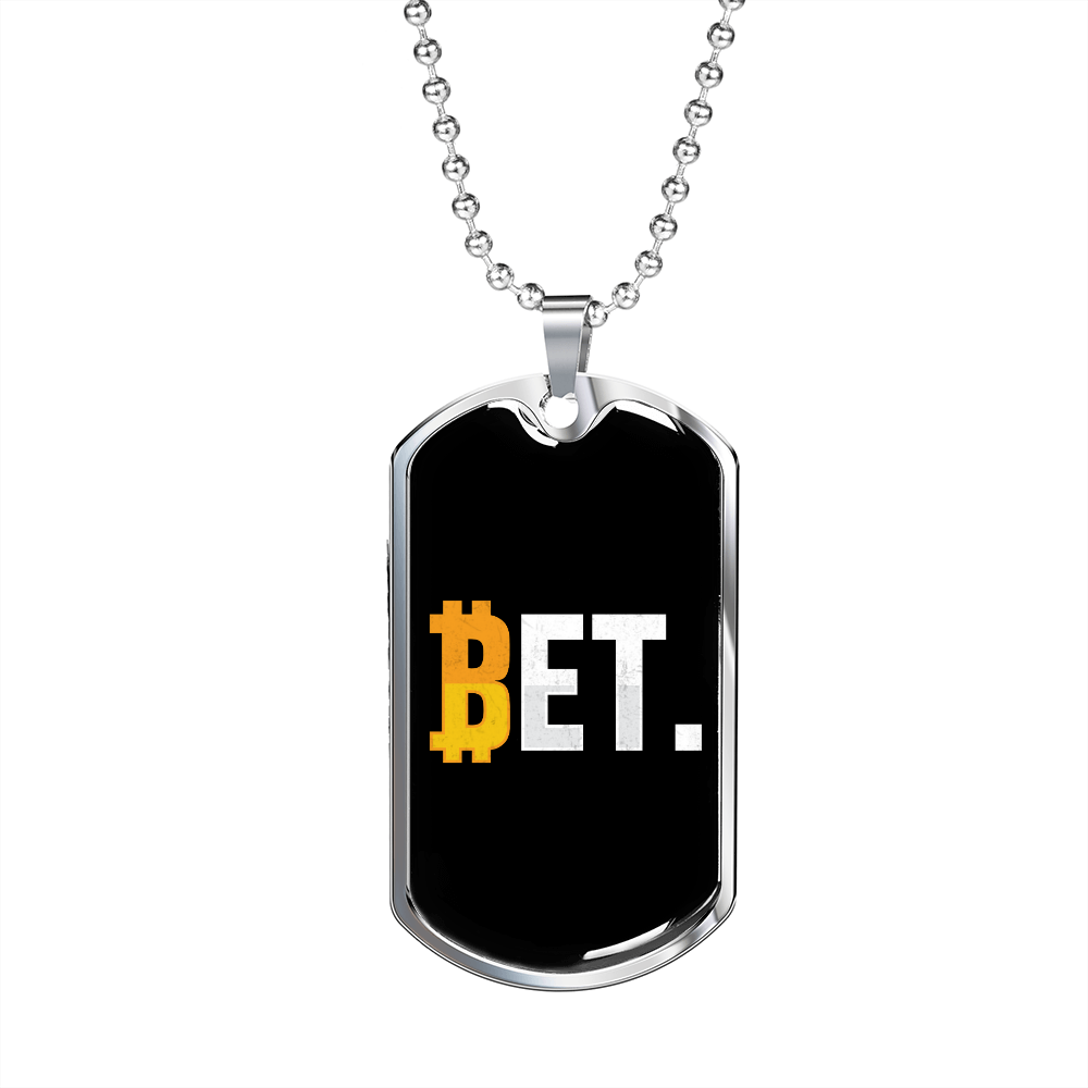 BetCoin Crypto Necklace Stainless Steel or 18k Gold Dog Tag 24" Chain-Express Your Love Gifts