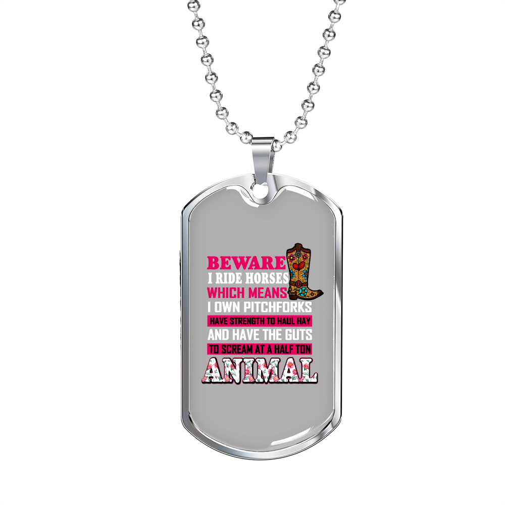 BewAre I Ride Horses Horse Necklace Stainless Steel or 18k Gold Dog Tag 24" Chain-Express Your Love Gifts
