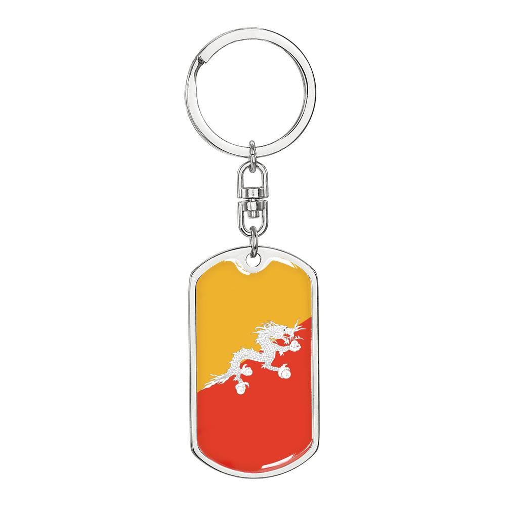 Bhutan Flag Keychain Dog Tag Stainless Steel or 18k Gold-Express Your Love Gifts