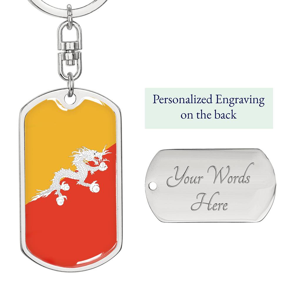Bhutan Flag Keychain Dog Tag Stainless Steel or 18k Gold-Express Your Love Gifts