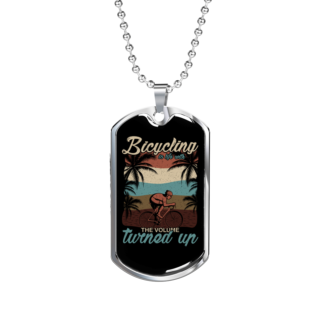 Bicycling Is Life Cycling Necklace Stainless Steel or 18k Gold Dog Tag 24"-Express Your Love Gifts