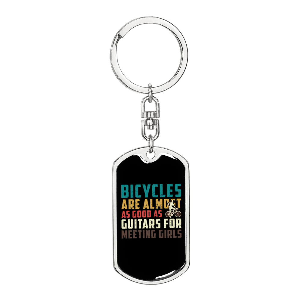 Bicyles And Guitars Cycling Keychain Stainless Steel or 18k Gold Dog Tag Keyring-Express Your Love Gifts