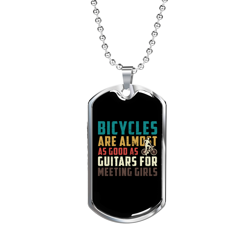 Bicyles And Guitars Cycling Necklace Stainless Steel or 18k Gold Dog Tag 24"-Express Your Love Gifts