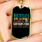 Bicyles And Guitars Cycling Necklace Stainless Steel or 18k Gold Dog Tag 24"-Express Your Love Gifts