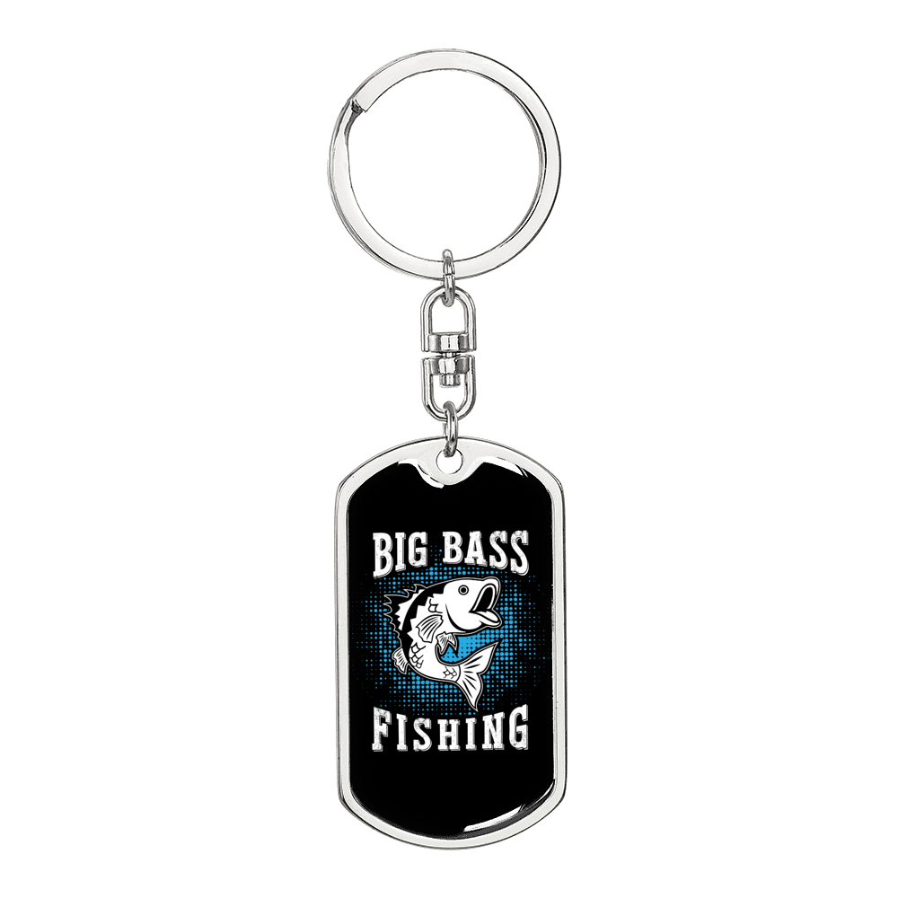 Big Bass Fish Fishing Keychain Stainless Steel or 18k Gold Dog Tag Keyring-Express Your Love Gifts