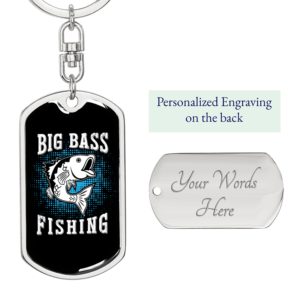 Big Bass Fish Fishing Keychain Stainless Steel or 18k Gold Dog Tag Keyring-Express Your Love Gifts
