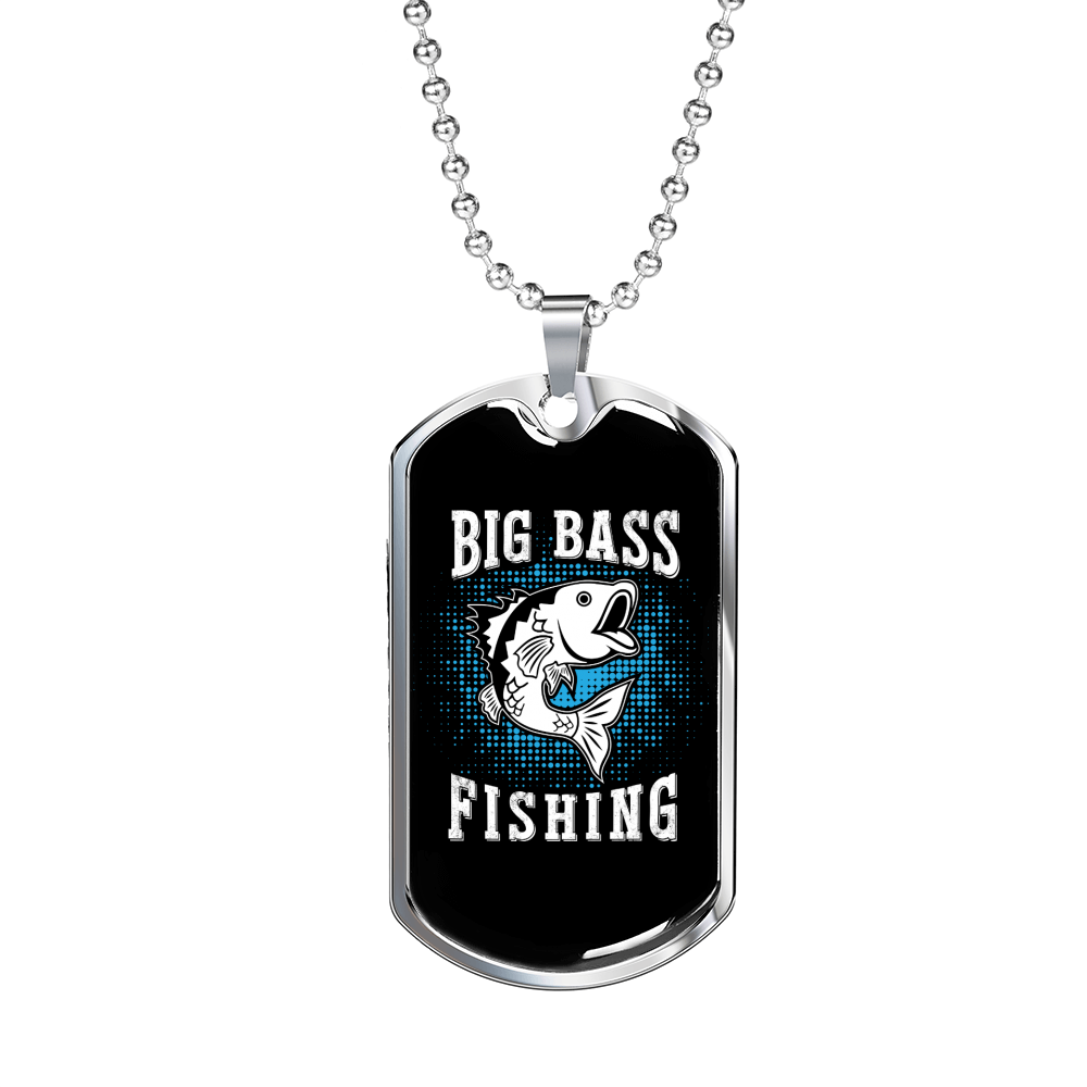 Big Bass Fishing Necklace Stainless Steel or 18k Gold Dog Tag 24" Chain-Express Your Love Gifts