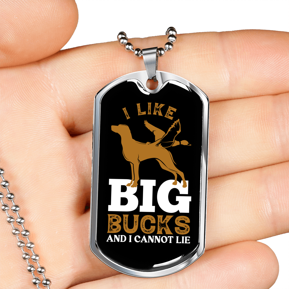Big Bucks I Like Necklace Stainless Steel or 18k Gold Dog Tag 24" Chain-Express Your Love Gifts