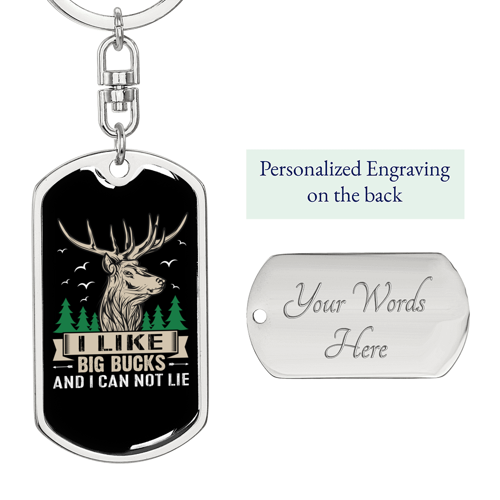 Big Bucks Keychain Stainless Steel or 18k Gold Dog Tag Keyring-Express Your Love Gifts