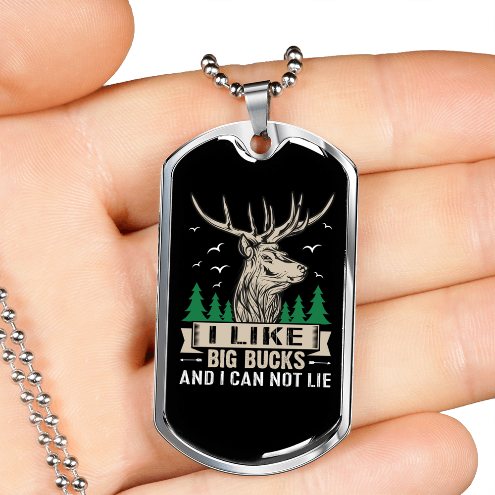 Big Bucks Necklace Stainless Steel or 18k Gold Dog Tag 24" Chain-Express Your Love Gifts