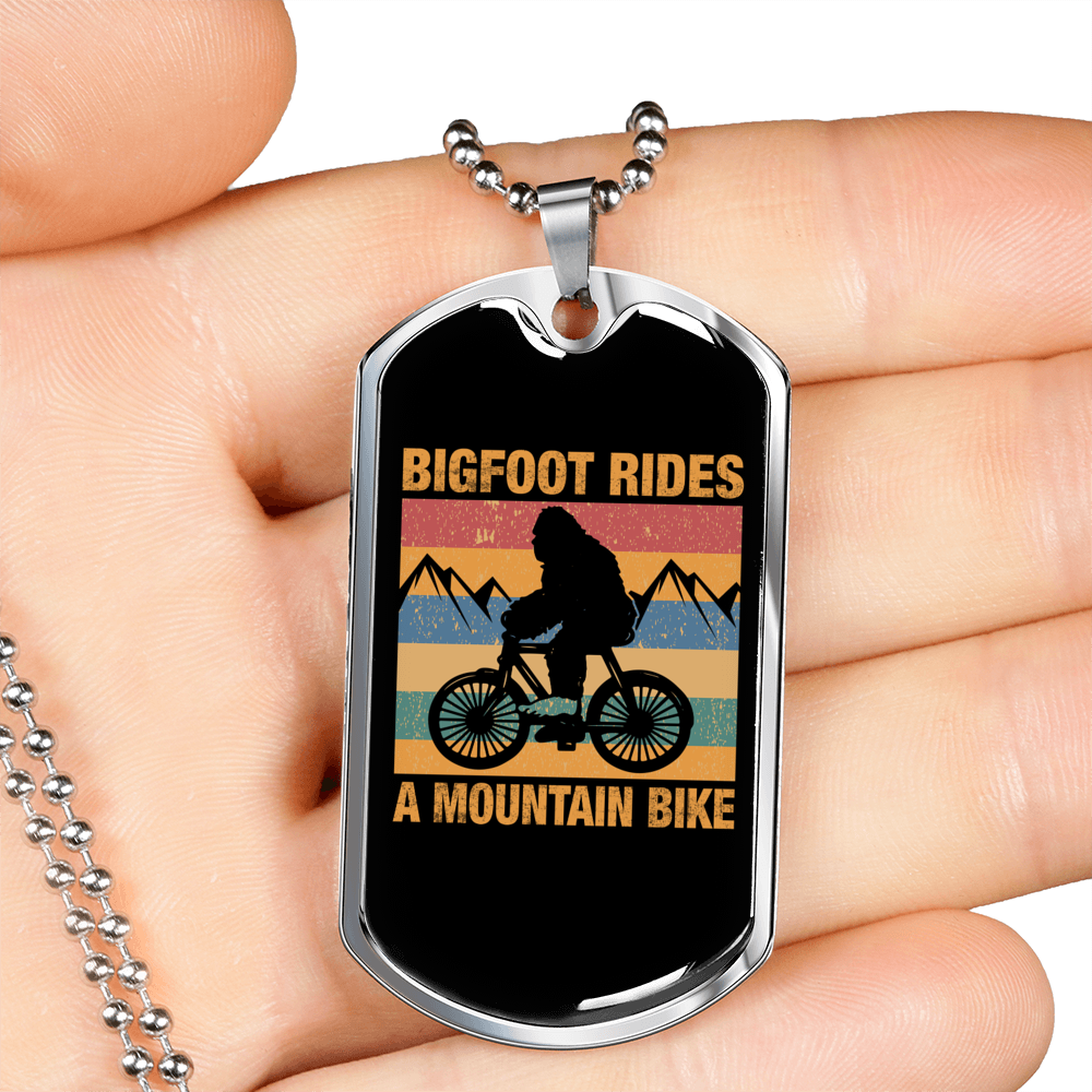 Big Foot Rides Cycling Necklace Stainless Steel or 18k Gold Dog Tag 24"-Express Your Love Gifts