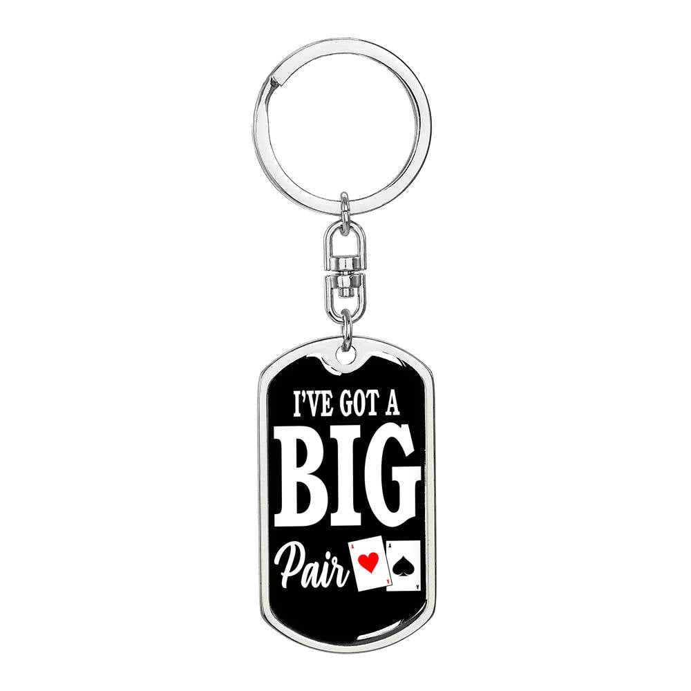Big Pair Poker Player Gift Keychain Dog Tag Stainless Steel or 18k Gold-Express Your Love Gifts