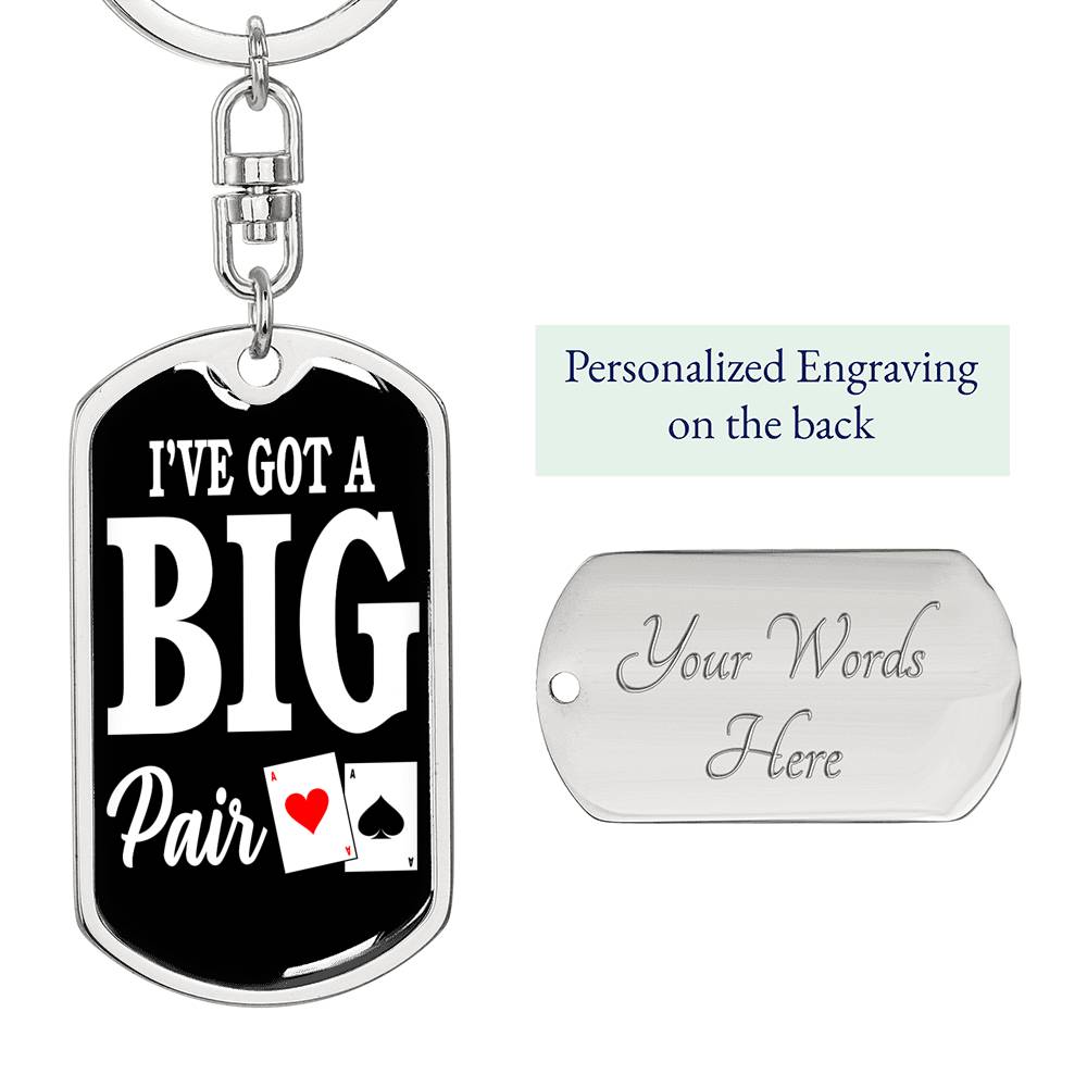 Big Pair Poker Player Gift Keychain Dog Tag Stainless Steel or 18k Gold-Express Your Love Gifts