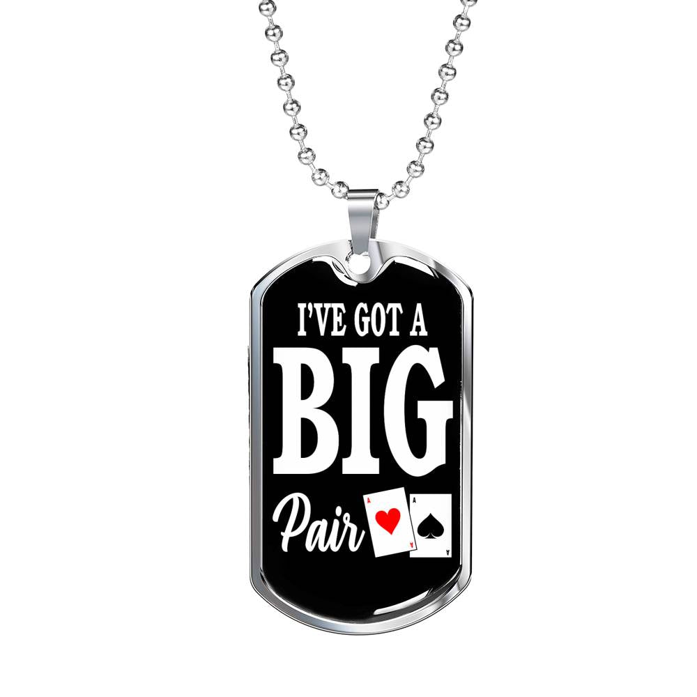 Big Pair Poker Player Gift Stainless Steel or 18k Gold Dog Tag 24" Chain-Express Your Love Gifts