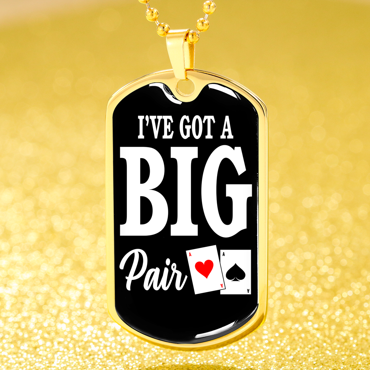 Big Pair Poker Player Gift Stainless Steel or 18k Gold Dog Tag 24" Chain-Express Your Love Gifts