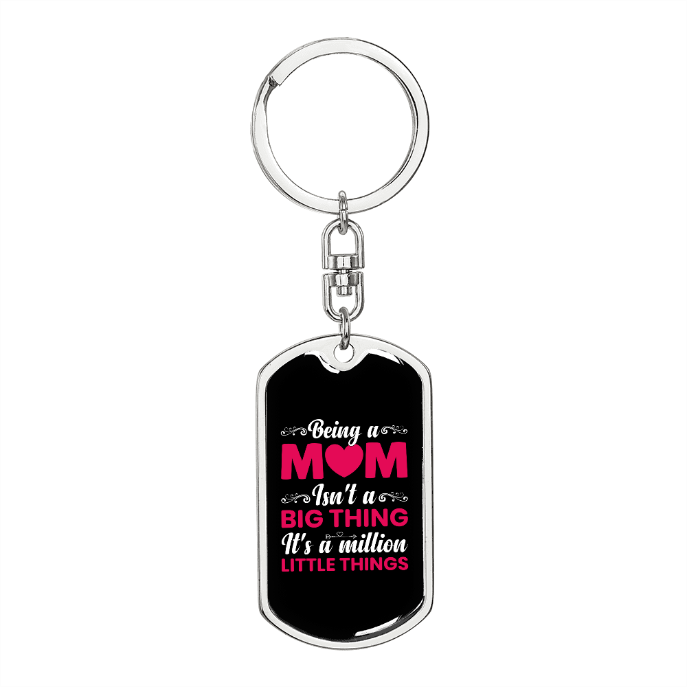 Big Thing Little Things Mom Keychain Stainless Steel or 18k Gold Dog Tag Keyring-Express Your Love Gifts