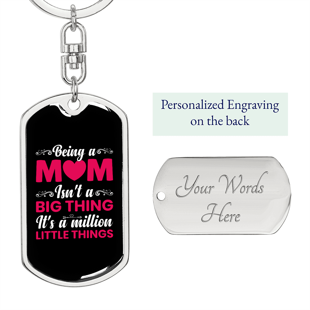 Big Thing Little Things Mom Keychain Stainless Steel or 18k Gold Dog Tag Keyring-Express Your Love Gifts