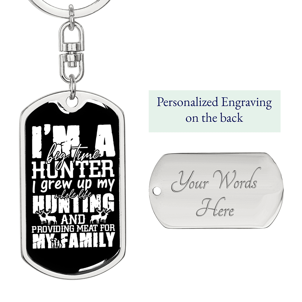 Big Time Hunter Keychain Stainless Steel or 18k Gold Dog Tag Keyring-Express Your Love Gifts