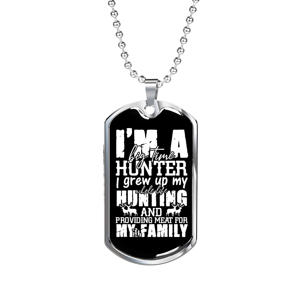 Big Time Hunter Necklace Stainless Steel or 18k Gold Dog Tag 24" Chain-Express Your Love Gifts