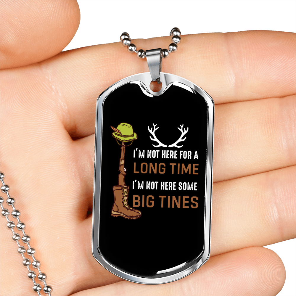 Big Tines Hunting Necklace Stainless Steel or 18k Gold Dog Tag 24" Chain-Express Your Love Gifts