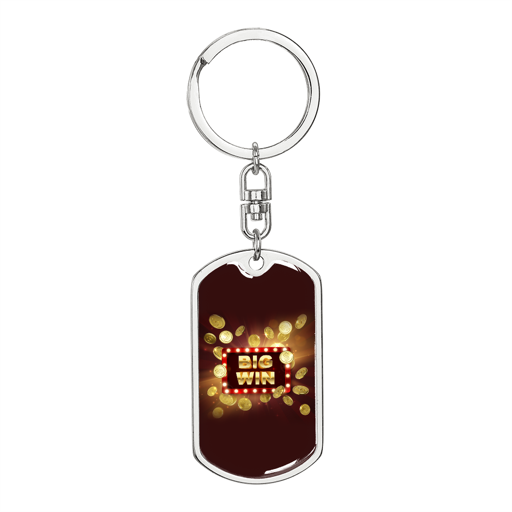 Big Win Jackpot Gambler Keychain Stainless Steel or 18k Gold Dog Tag Keyring-Express Your Love Gifts