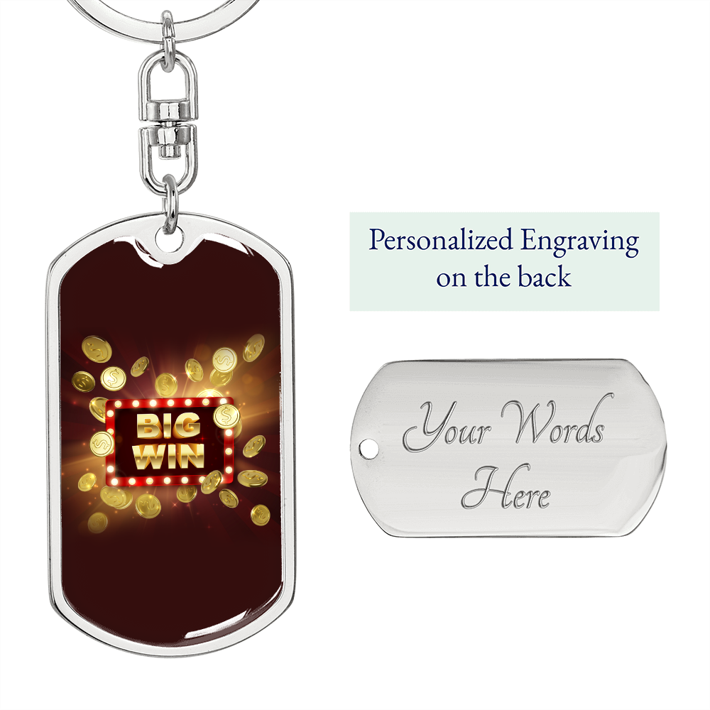 Big Win Jackpot Gambler Keychain Stainless Steel or 18k Gold Dog Tag Keyring-Express Your Love Gifts