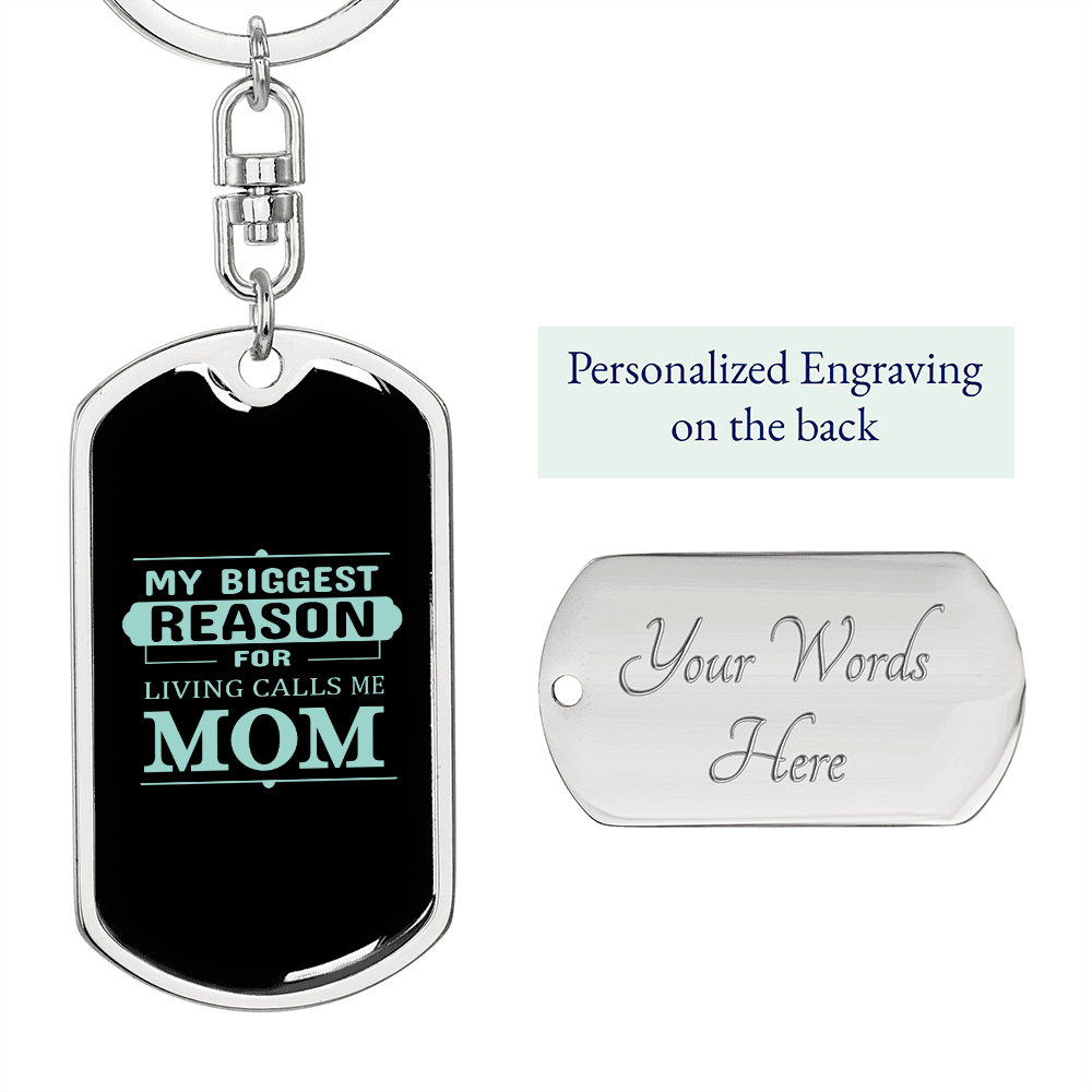 Biggest Reason for Mom Keychain Stainless Steel or 18k Gold Dog Tag Keyring-Express Your Love Gifts