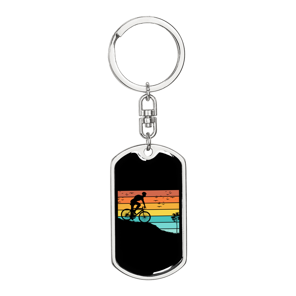 Biker Adventure Cycling Keychain Stainless Steel or 18k Gold Dog Tag Keyring-Express Your Love Gifts