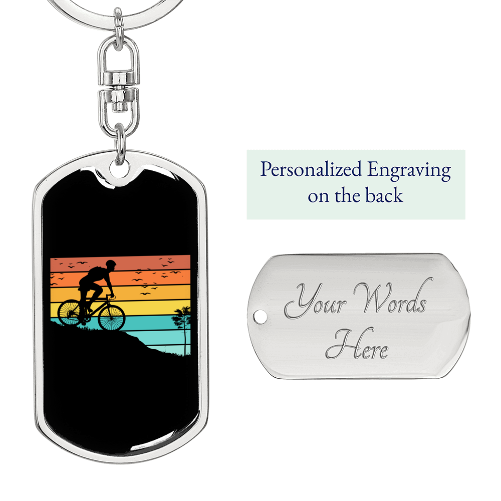 Biker Adventure Cycling Keychain Stainless Steel or 18k Gold Dog Tag Keyring-Express Your Love Gifts