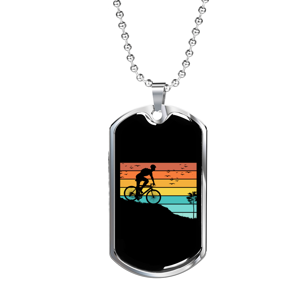 Biker Adventure Cycling Necklace Stainless Steel or 18k Gold Dog Tag 24"-Express Your Love Gifts