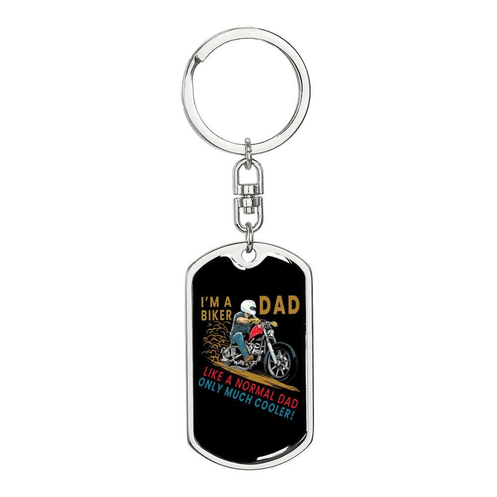 Biker Dad Biker Keychain Stainless Steel or 18k Gold Dog Tag Keyring-Express Your Love Gifts