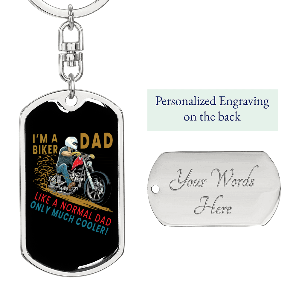 Biker Dad Biker Keychain Stainless Steel or 18k Gold Dog Tag Keyring-Express Your Love Gifts