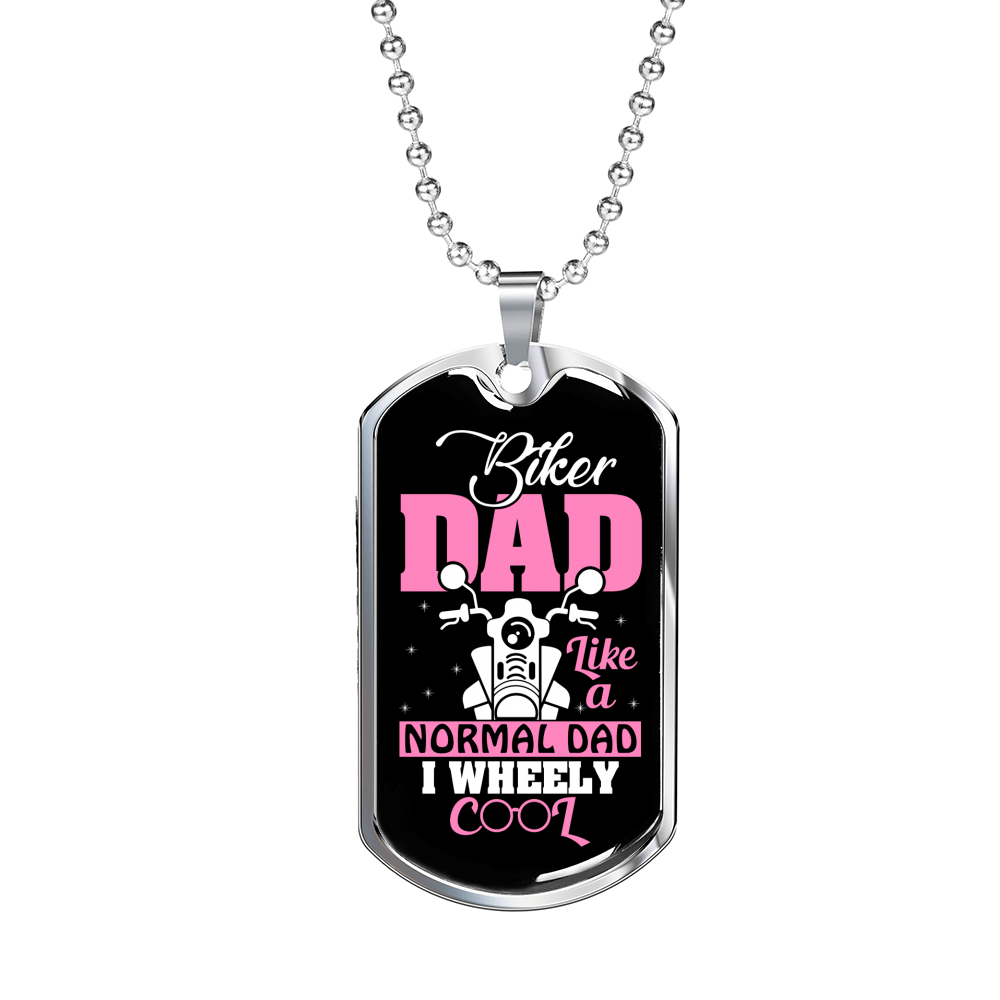 Biker Dad Cooler Necklace Stainless Steel or 18k Gold Dog Tag 24" Chain-Express Your Love Gifts