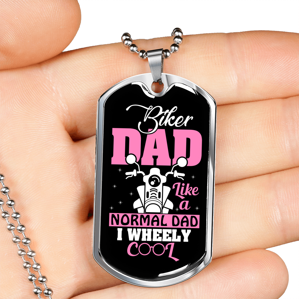 Biker Dad Cooler Necklace Stainless Steel or 18k Gold Dog Tag 24" Chain-Express Your Love Gifts