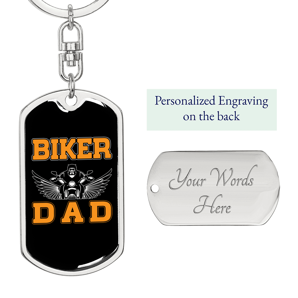 Biker Dad Keychain Stainless Steel or 18k Gold Dog Tag Keyring-Express Your Love Gifts