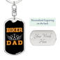 Biker Dad Keychain Stainless Steel or 18k Gold Dog Tag Keyring-Express Your Love Gifts