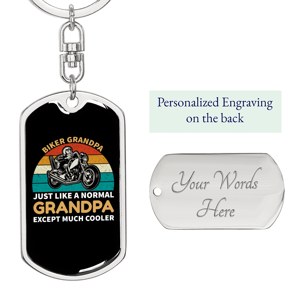 Biker Grandpa Keychain Stainless Steel or 18k Gold Dog Tag Keyring-Express Your Love Gifts
