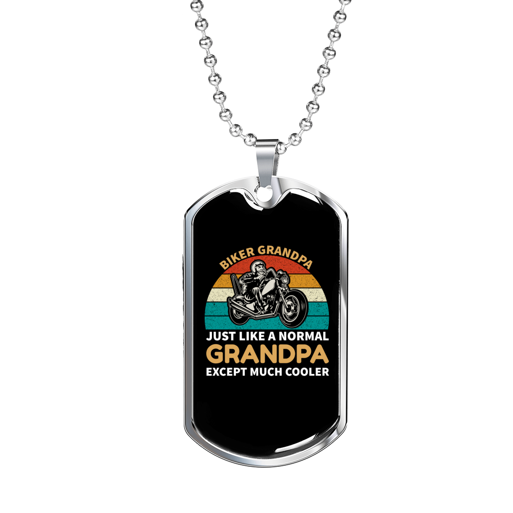Biker Grandpa Necklace Stainless Steel or 18k Gold Dog Tag 24" Chain-Express Your Love Gifts